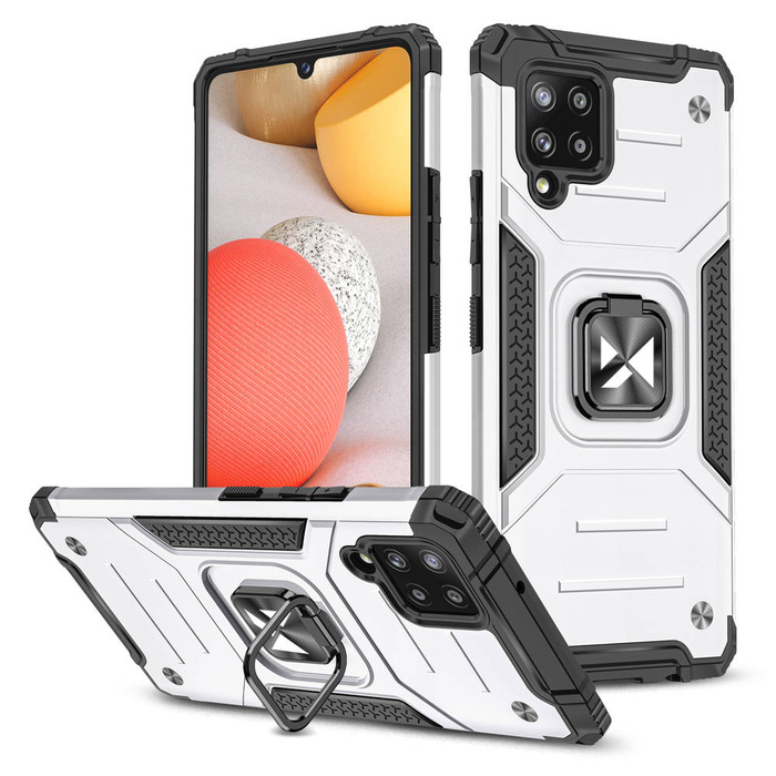 Custodia ibrida resistente Wozinsky Ring Armor + supporto magnetico per Samsung Galaxy A42 5G argento