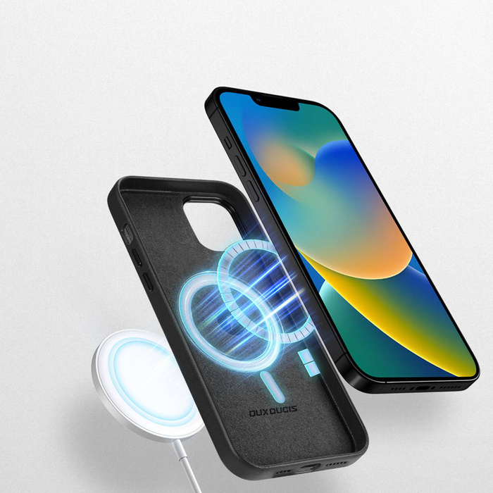 Kožený kryt Dux Ducis Grit pro iPhone 14 Max Elegantní kryt z umělé kůže (kompatibilní s MagSafe) černý