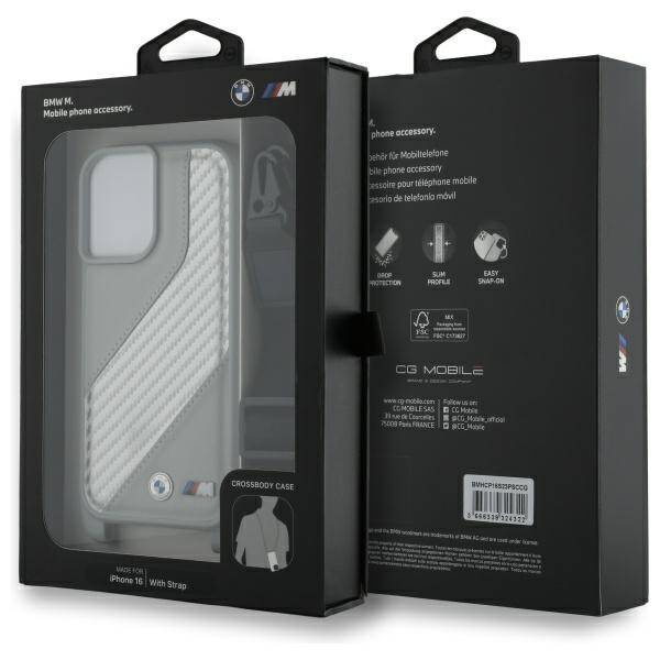 Hülle BMW iPhone 16 grau/grau hartcase M Edition Carbon Stripe &amp; Strap