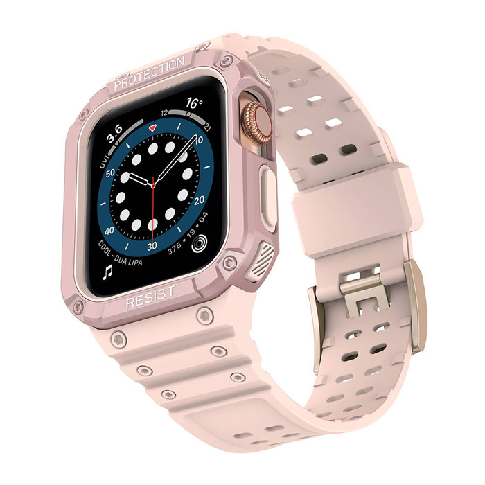 Protect Strap Band Band mit Etui für Uhr 7/6/5/4/3/2 / SE (45/44 / 42mm) Gehäuse Gepanzerte Uhrenabdeckung Rosa