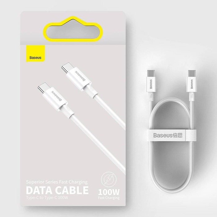 Baseus Superior kabel USB Type C - USB Type C kabel rychlé nabíjení Quick Charge / Power Delivery / FCP 100W 5A 20V 1m bílý (CATYS-B02)
