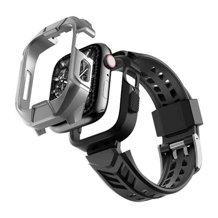 [APRÈS RETOUR] Kingxbar CYF136 Boîtier Robuste 2en1 pour Apple Watch SE, 6, 5, 4 (44 mm) Acier Inoxydable avec Bracelet Argent