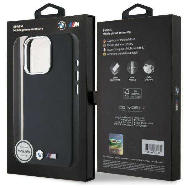 Funda BMW iPhone 16 Pro Max 6.9" negro/negro durocase M Smooth Full Wrapped Metal MagSafe