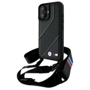 Coque BMW iPhone 16 noir/noircase M Edition Carbon Stripe &amp; Strap