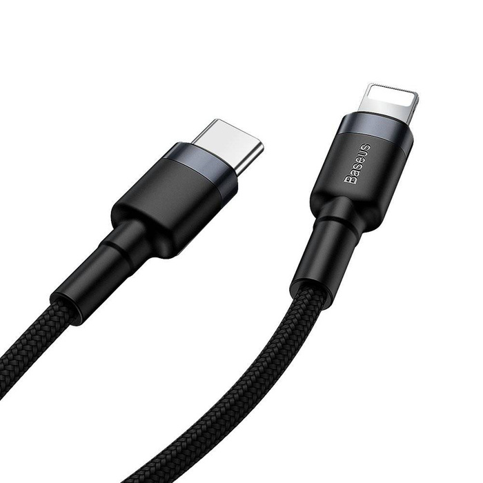 Baseus Cafule Cable odolný nylonový kabel USB Type C PD / Lightning 18W QC3.0 1m černo-šedý (CATLKLF-G1)
