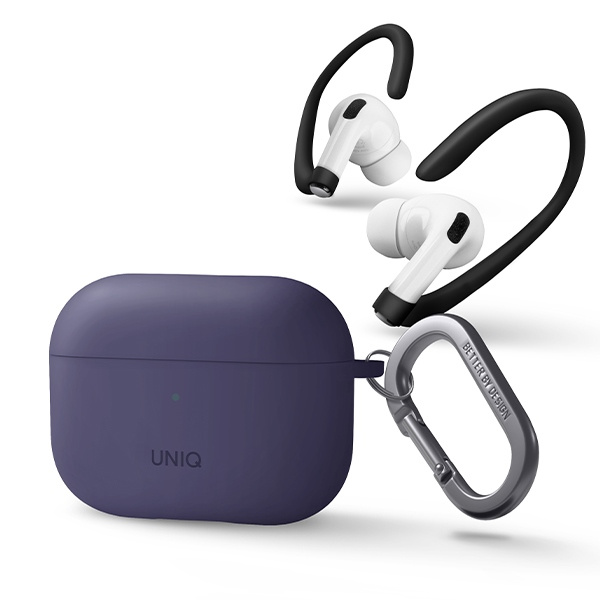 Custodia Uniq Nexo AirPods Pro 2 gen + Ear Hooks Silicone viola/fico viola