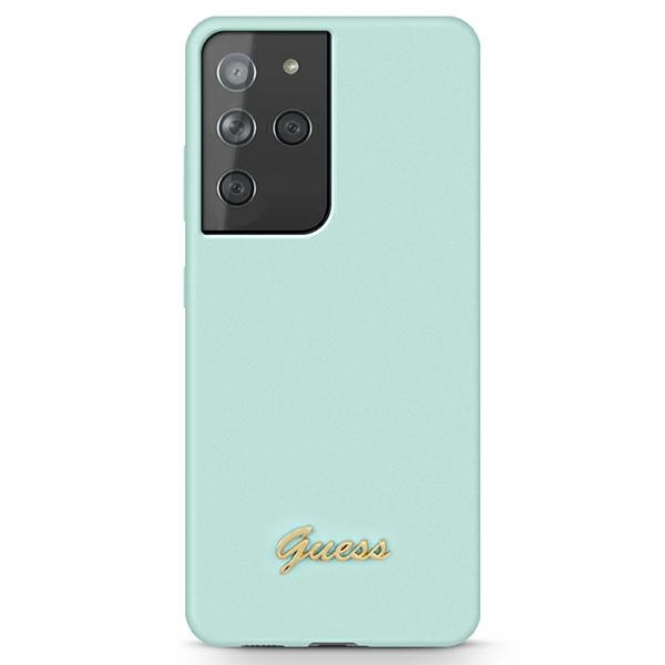 Cover GUESS Samsung Galaxy S21 Ultra Silicone Script Metal Logo GUHCS21LLSLMGLB Blu Hardcase