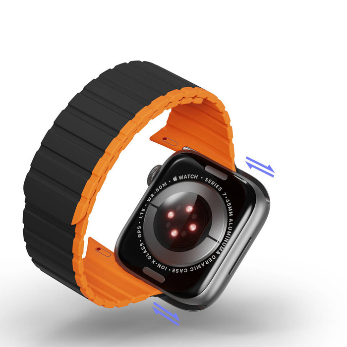 Magnetic Apple Watch SE, 8, 7, 6, 5, 4, 3, 2, 1 (41, 40, 38mm) Dux Ducis Strap (LD Version) - Black &amp; Orange