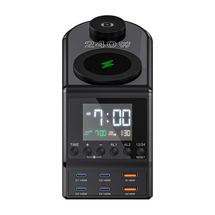 Wecker mit Ladegerät Blitzwolf BW-FW10 2xUSB-A, 4xUSB-C, 240W