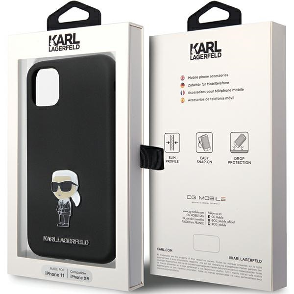 Etui Karl Lagerfeld KLHCN61SMHKNPK iPhone 11 / Xr 6.1" czarny/black Silicone Ikonik Metal Pin