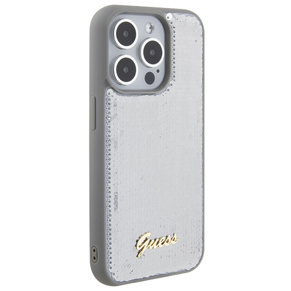 Etui Guess GUHCP15LPSFDGSS iPhone 15 Pro 6.1" srebrny/silver hardcase Sequin Script Metal Case