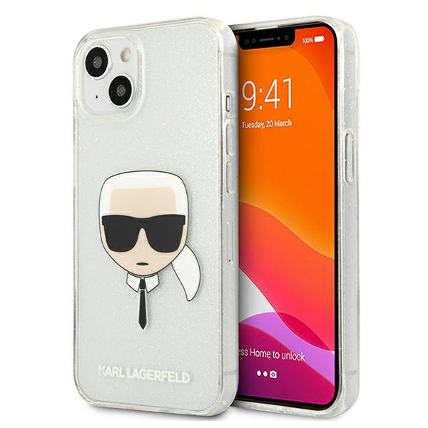 Cover KARL LAGERFELD Apple iPhone 13 Mini Glitter Karl's Head Silver Hardcase