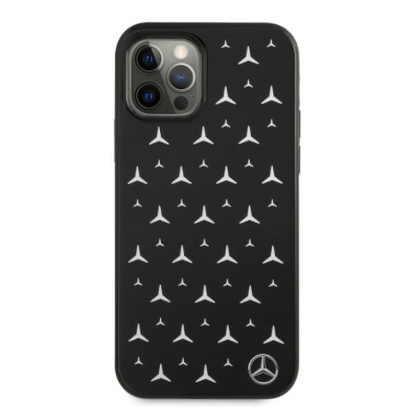 Puzdro MERCEDES Apple iPhone 12 12 Pro Silver Stars Pattern Black Hardcase