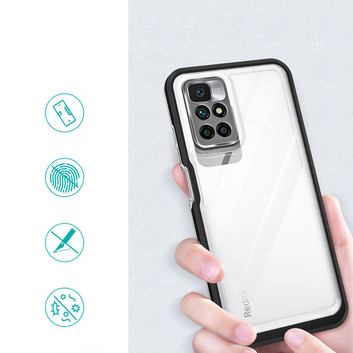 Průhledný kryt 3v1 pouzdro pro Xiaomi Redmi 10 gelový kryt s rámečkem černý