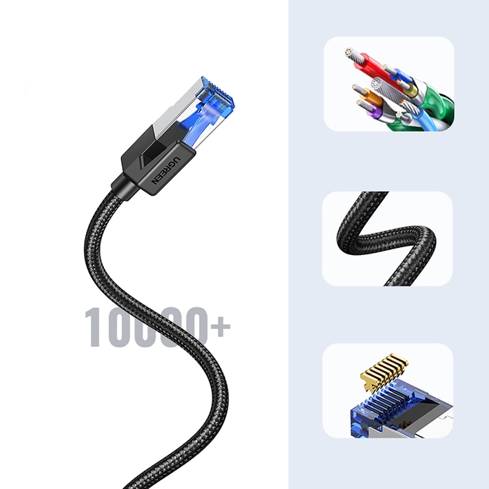 UGREEN NW153 Kabel geflochtenes Netzwerkkabel, Ethernet RJ45, Kat.8, F/FTP, 1,5m (schwarz)