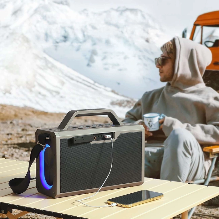 Joyroom Pies Series JR-MW03 Kabelloser Karaoke-Lautsprecher mit 2 Mikrofonen und Fernbedienung – Schwarz