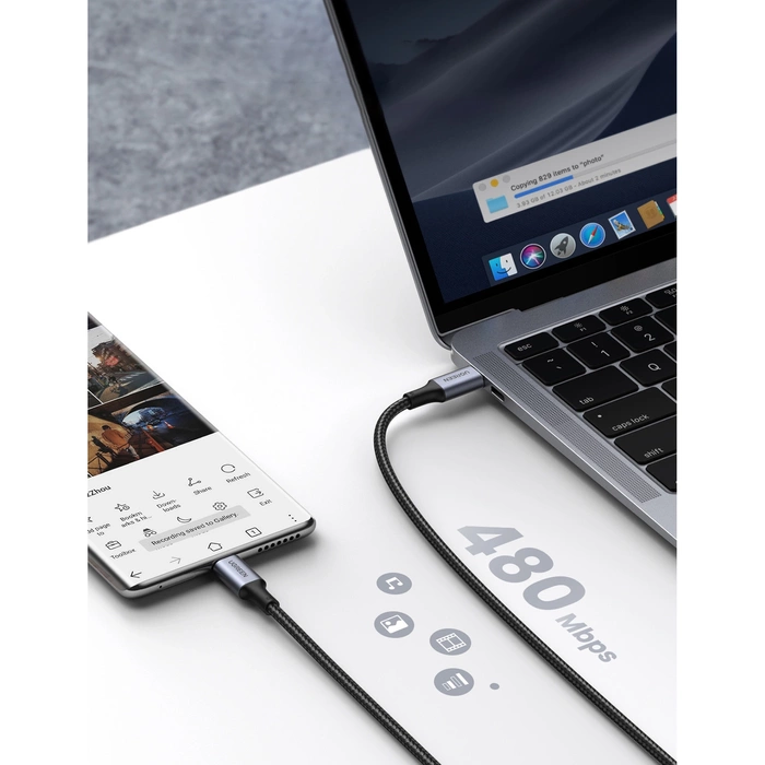 Câble Ugreen US316 USB-C / USB-C 480Mb/s 5A 0,5m - gris