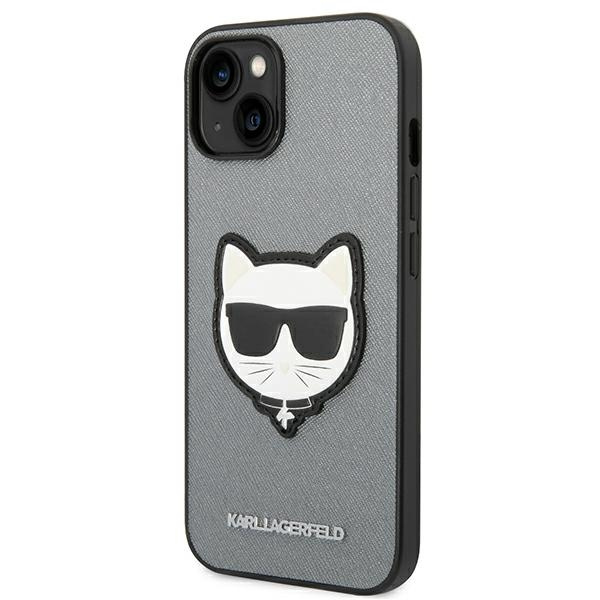 Case Karl Lagerfeld iPhone 14 6.1" hardcase silver/silver Saffiano Choupette Head Patch