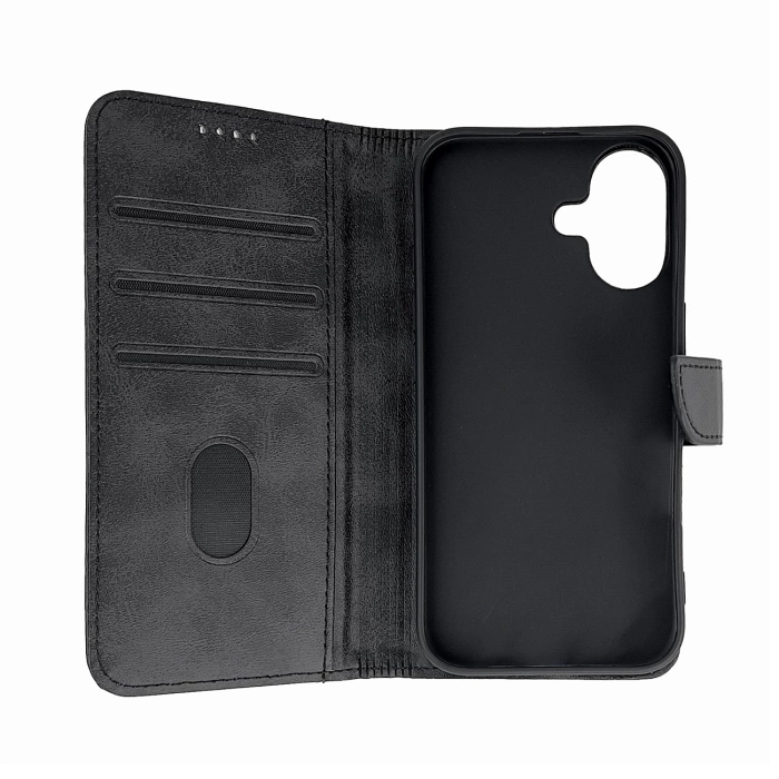 Leather Book Case for iPhone 16 - black