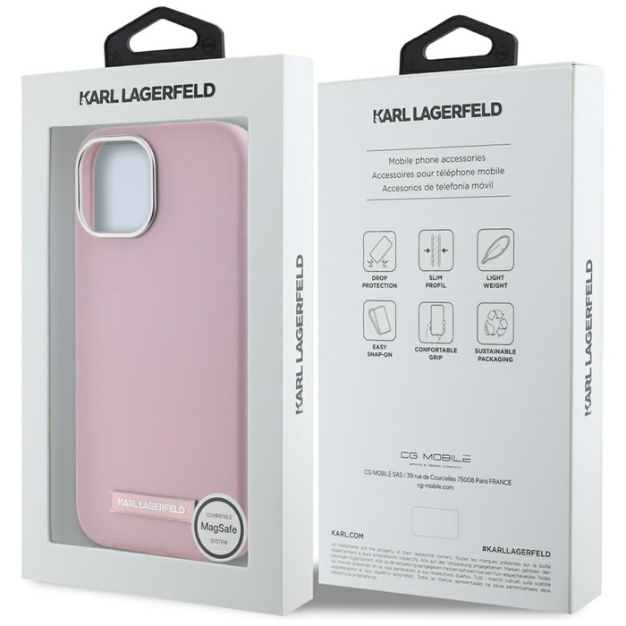 Etui Karl Lagerfeld FW Metal Plate       MagSafe do iPhone 15 różowy