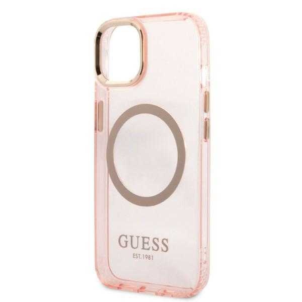 Guess GUHMP13MHTCMP iPhone 13 6.1" pink/pink hard case Gold Outline Translucent MagSafe