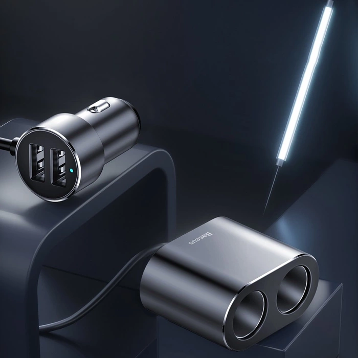 Baseus CRDYQ-01 splitter 2x cigarette lighter socket 80W 2x USB-A 3.1A - black