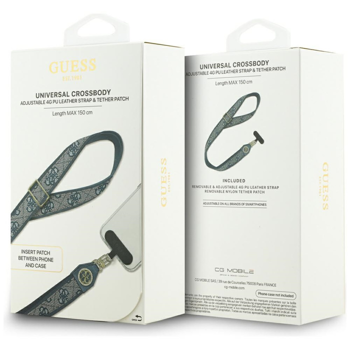 Uniwersalna smycz Guess Universal CBDY   4G Tether Patch Strass Metal Logo niebieski