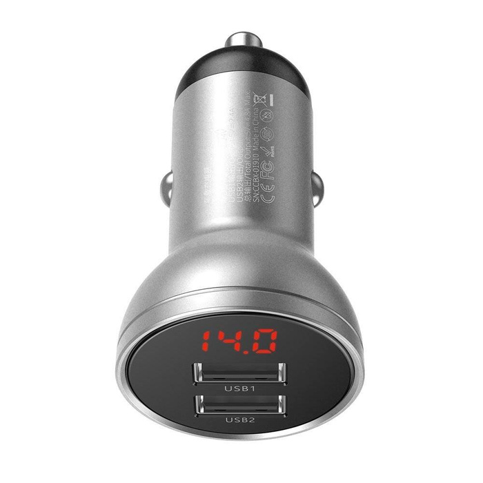 Baseus nabíječka do auta 2x USB 4,8A 24W s LCD stříbrným (CCBX-0S)