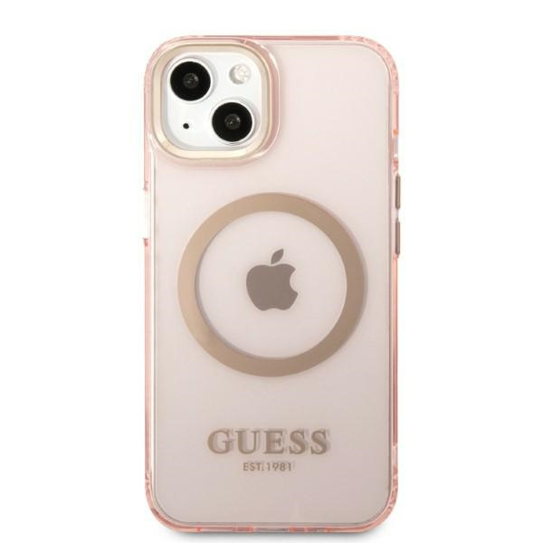 Guess GUHMP13MHTCMP iPhone 13 6.1" pink/pink hard case Gold Outline Translucent MagSafe