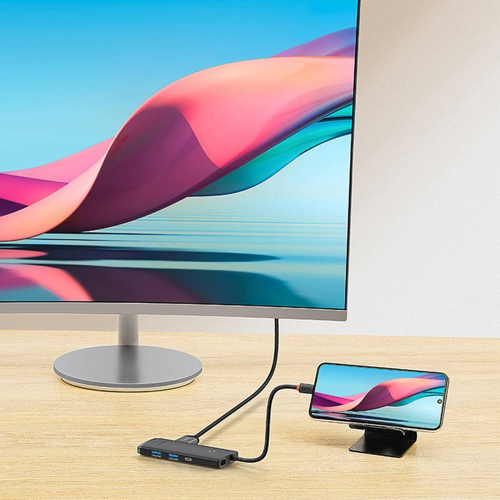 Baseus Lite Series multifunkční HUB USB typu C - 2 x USB 3.0 / USB typu C / HDMI 1,4 / SD / TF černý (WKQX050001)