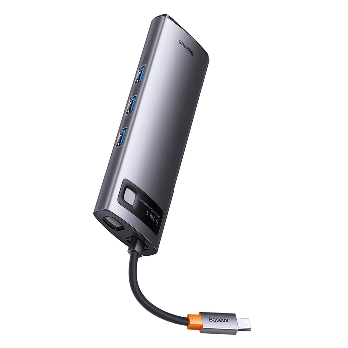 [APRÈS RETOUR] Station d'accueil Baseus Metal Gleam Series 8-en-1 USB Type C HUB - 2 x HDMI / 3 x USB 3.2 Gen. 1 / 1 x Power Delivery / 1 x lecteur de carte SD / 1 x lecteur de carte TF gris (WKWG050113)