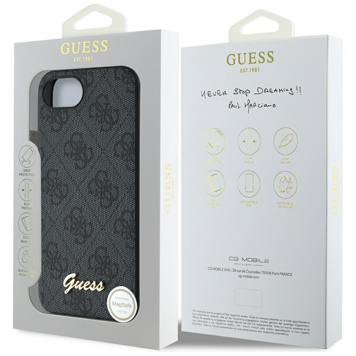 Etui Guess 4G Script Logo MagSafe do     iPhone 16e czarny