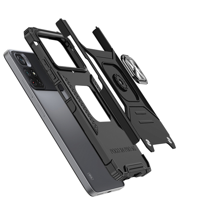 Wozinsky Ring Armor Tough Hybrid Case Cover + Magnetic Mount Mi Poco M4 Pro 5G / Redmi Note 11 5G (Chine) / Redmi Note 11T 5G / Redmi Note 11S 5G Noir