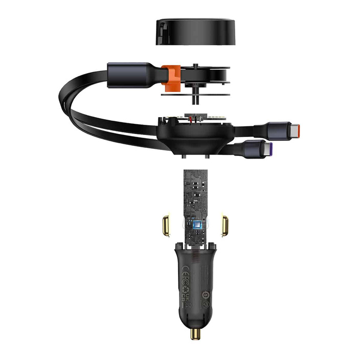 Chargeur voiture 2en1 33W 2x USB C (mâle) Baseus Enjoyment - noir