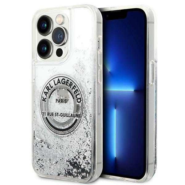 Hülle KARL LAGERFELD Apple iPhone 14 Pro Max Liquid Glitter RSG Silber Hartcase