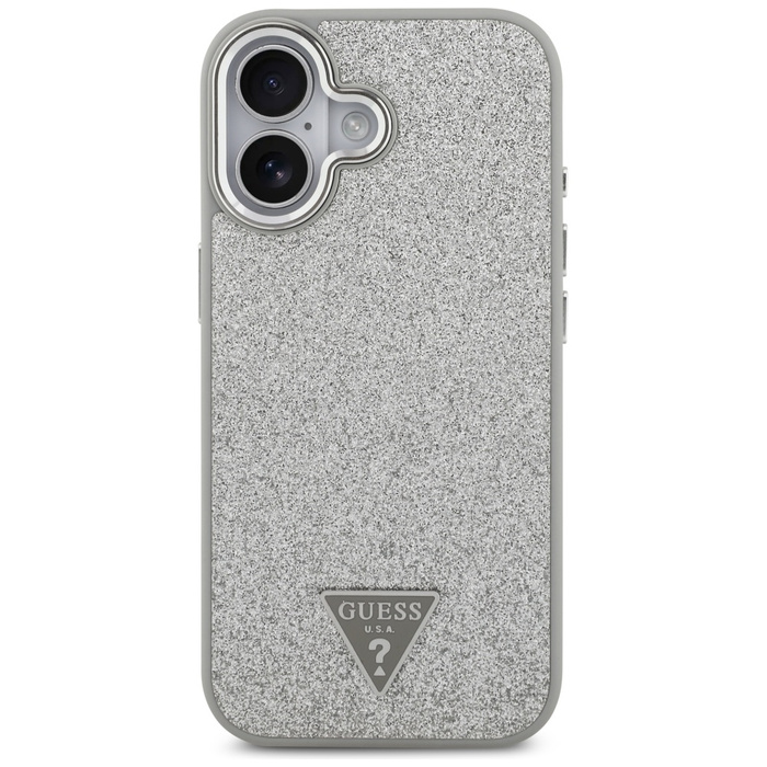 Etui Guess Glitter Triangle Logo MagSafe do iPhone 17 srebrny