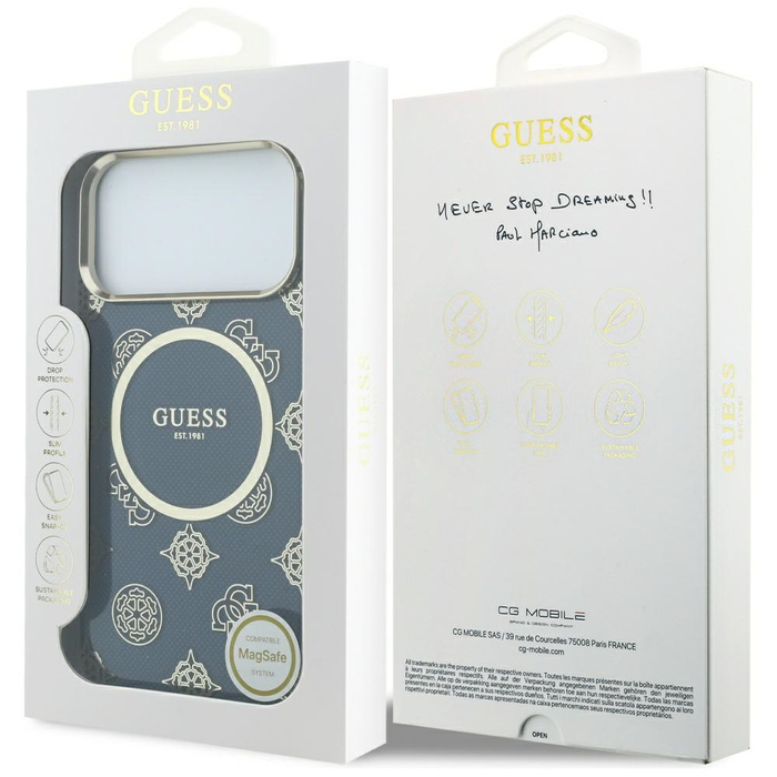 Etui Guess IML Peony Dot MagSafe do      iPhone 17 Pro Max niebieski