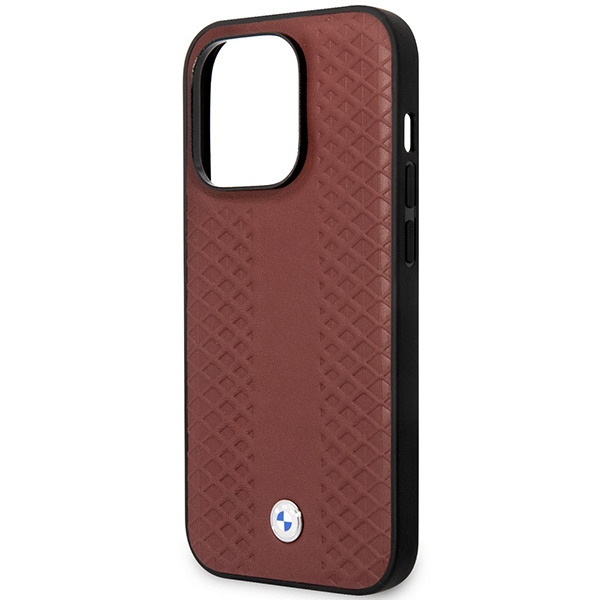 Coque BMW BMHMP14L22RFGR iPhone 14 Pro 6.1" bordeaux/brun Cuir Diamond Pattern MagSafe