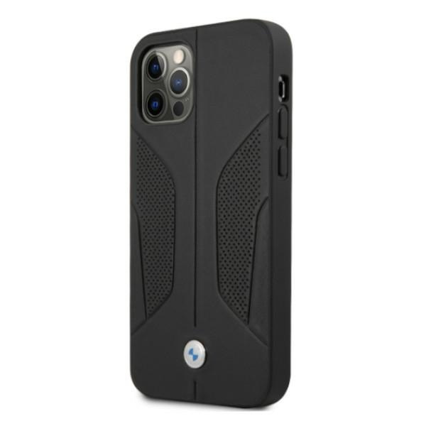 BMW Hülle Apple iPhone 12 12 Pro Leder Perforierte Seiten Schwarz Hardcase