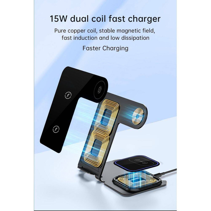 VEGER ładowarka indukcyjna 3w1 Qi 20W Y9 szara