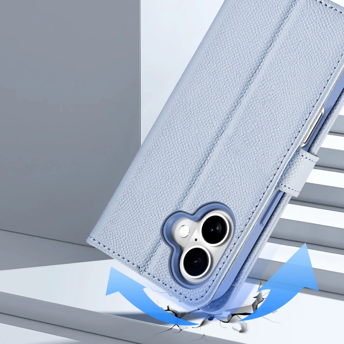 Dux Ducis Lawa iPhone 16 Leather Case with Detachable Magnetic Wallet - Blue