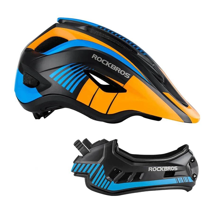 [B WARE] Kinderfahrradhelm mit abnehmbarem Visier Rockbros TT-32SOBL-M Größe M - Schwarz und Orange