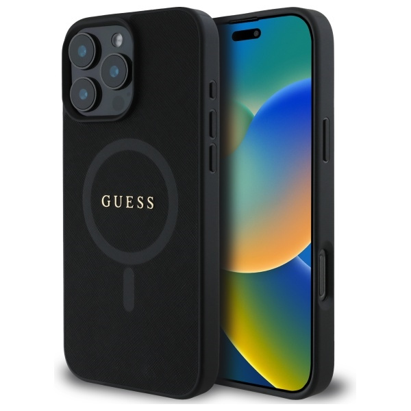 Etui Guess iPhone 16 Pro Max czarny/black HC MagSafe PU Saffiano Classic Logo