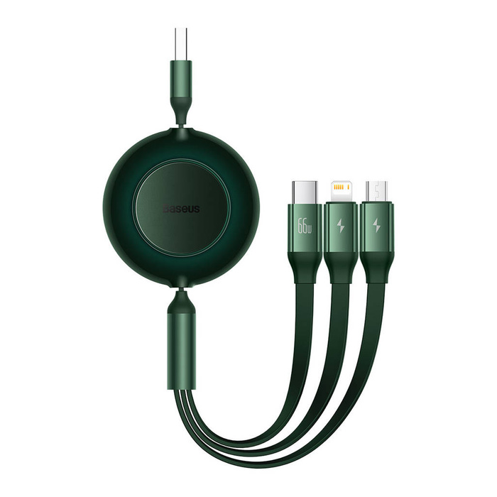 Baseus Bright Mirror 2 cable retráctil 3en1 USB tipo A - micro USB + Lightning + USB tipo C 66W 1,1m verde (CAMJ010106)