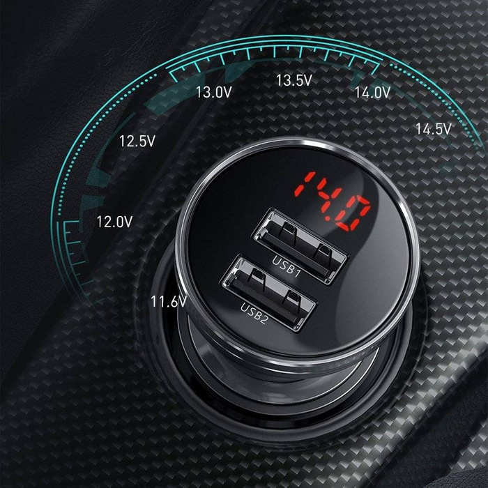 Baseus Digital Display Dual USB 4.8A Car Charger 24W + 3in1 USB - UBS Type C / micro USB / Lightning 1,2m cable black (TZCCBX-0G)