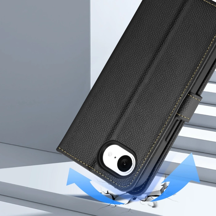 Dux Ducis Lawa iPhone 16e Leather Case with Detachable Magnetic Wallet - Black