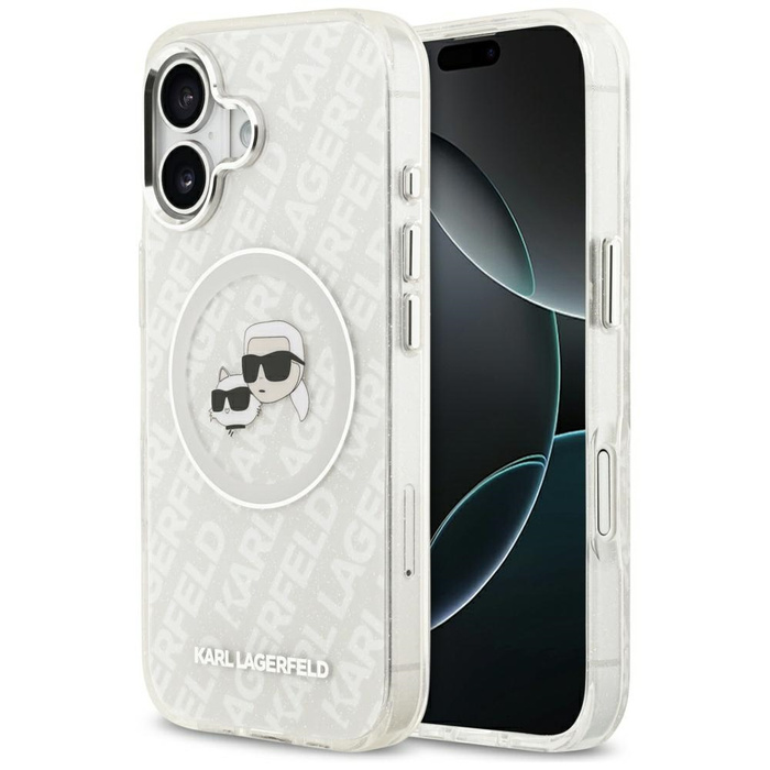 Etui Karl Lagerfeld IML Glitter Karl &   Choupette Heads Logo MagSafe do iPhone 17 szary
