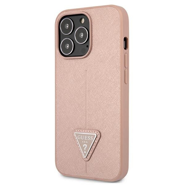 Coque GUESS Apple iPhone 13 13 Pro Saffiano Triangle Logo Pink Hardcase