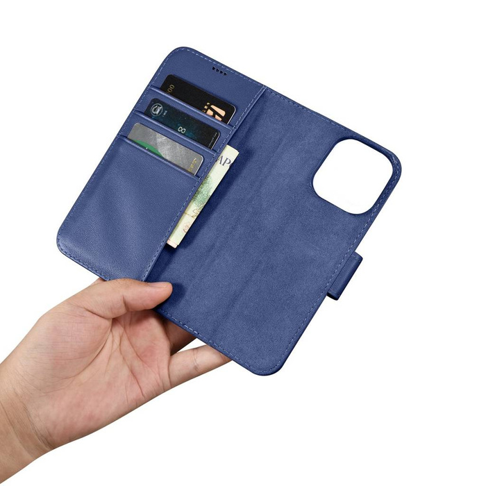 iCarer Wallet Case 2in1 iPhone 14 Pro Max Leather Flip Cover Anti-RFID bleu (WMI14220728-BU)