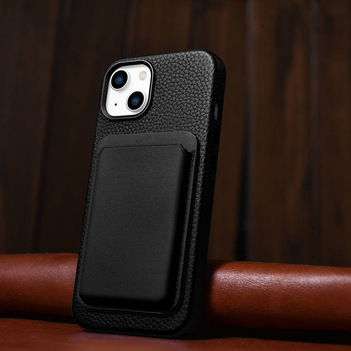 iCarer Case Leather genuine leather case for iPhone 14 schwarz (WMI14220709-BK) (MagSafe compatible)